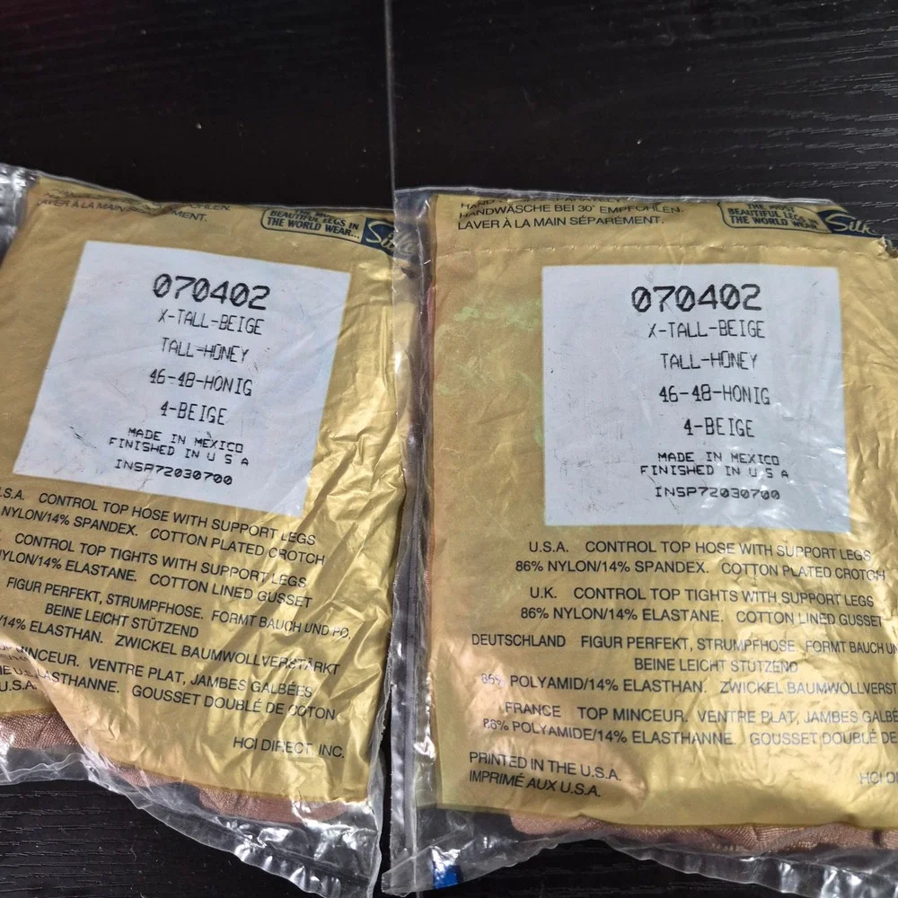 Silkies Vintage Control Top Hose Support Legs Tights Beige Honey X-Tall 2 Pack